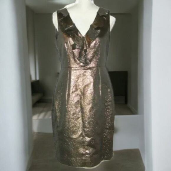 NWT - Kate Spade Gold Metallic Ruffle Vannie Dress Size: 8 - Picture 5 of 6